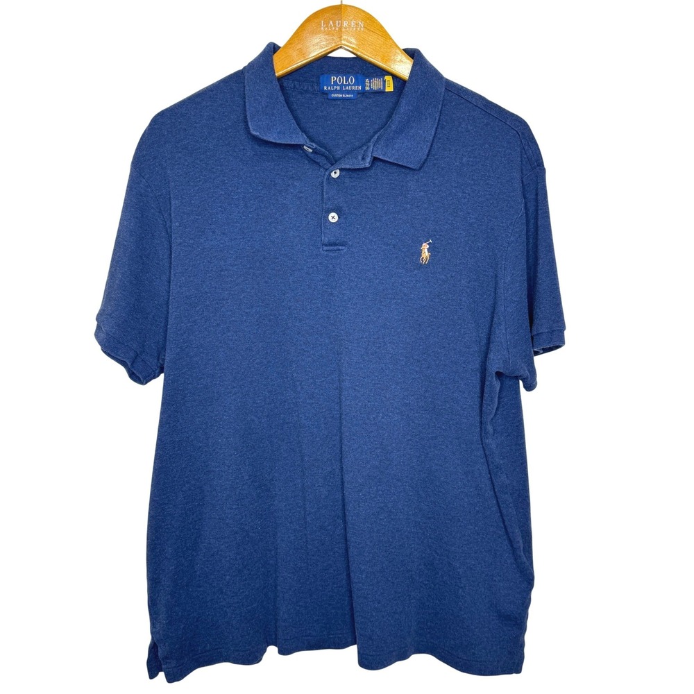 Polo Ralph Lauren Custom Slim Fit Polo Mens Blue XL - Picture 1 of 7